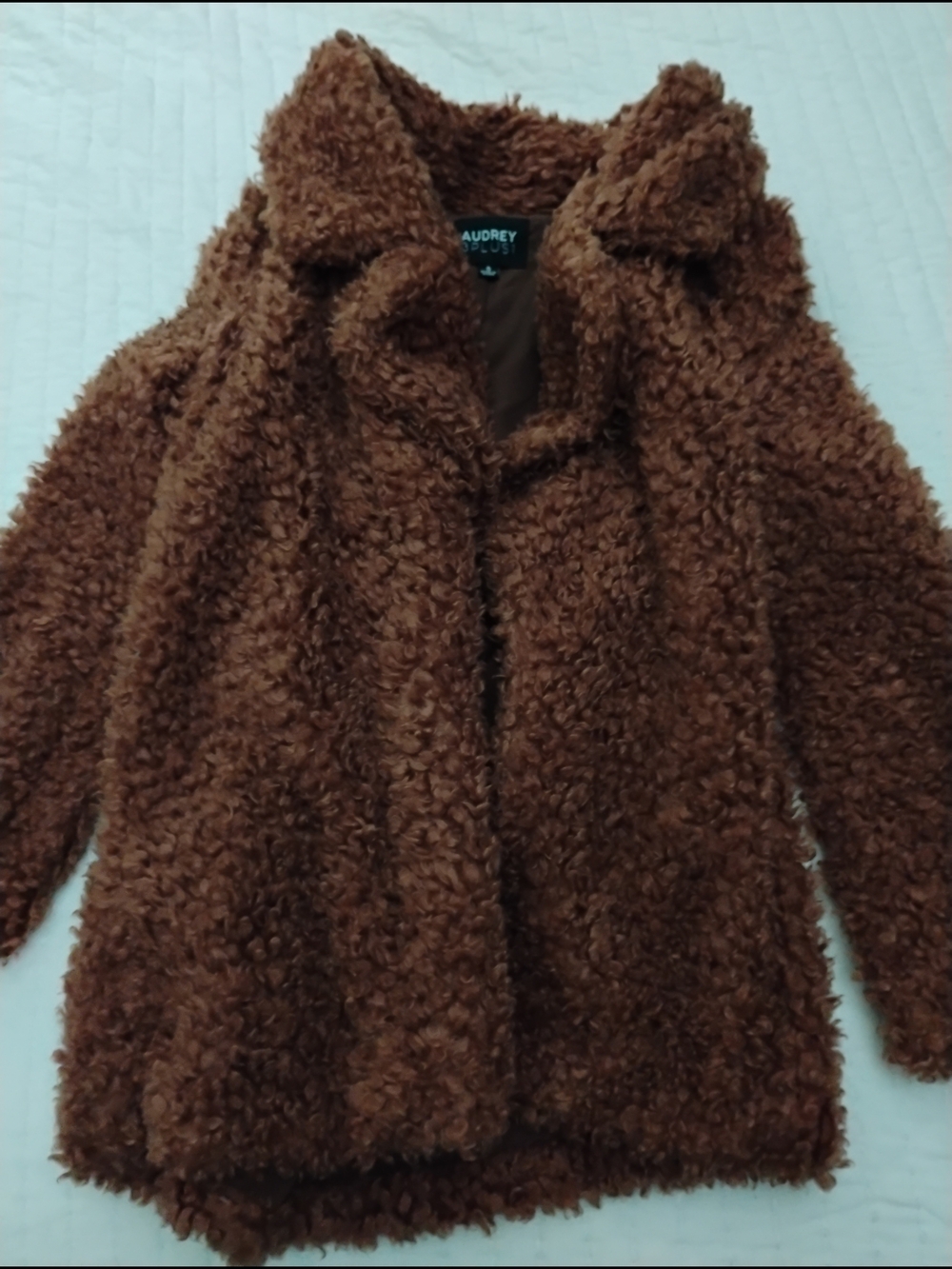 audrey Curly Faux Shearling Coat in Brown